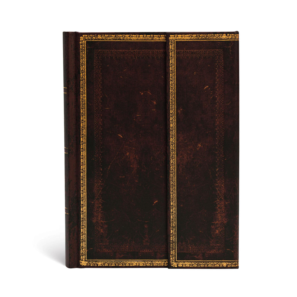 Libreta Col. Cuero Antiguo Black Moroccan Tapa Dura Con Lineas, Midi