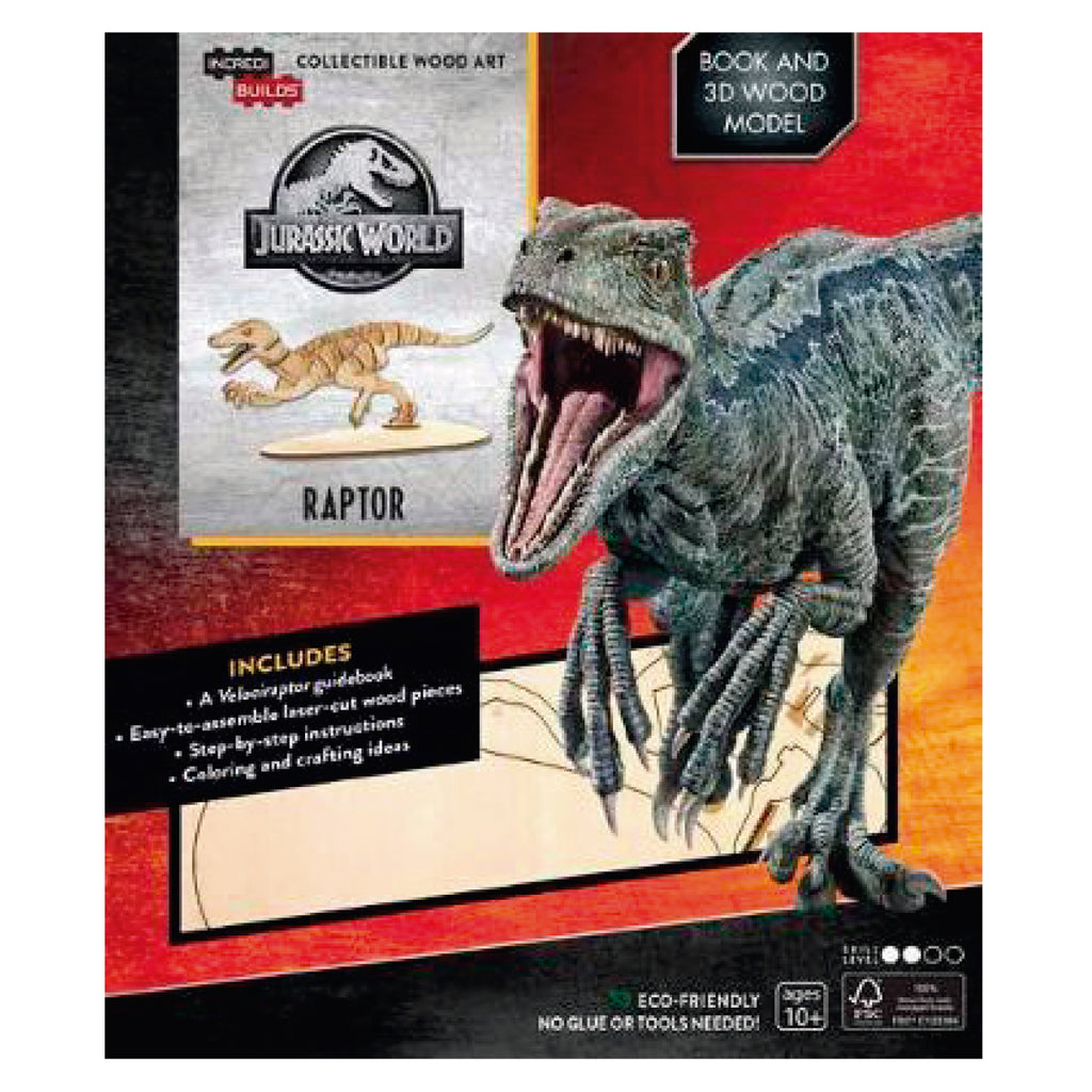 Jurassic World Raptor Libro y Modelo Armable En Madera